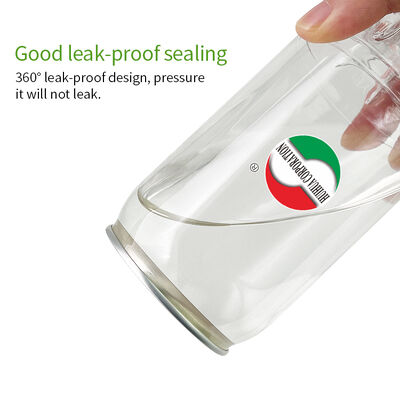 Food Grade PET Transparent Beverage Cans Empty Clear Plastic Soda Iced Coffee Can Custom Silk Print Logo With Peel Off Aluminum Lid