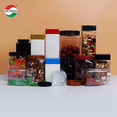 ขวดพลาสติกใสตรงสำหรับขวดพลาสติกใสทรงเหลี่ยม ฝาเกลียว Food Grade สำหรับเก็บขนม ข้าวโอ๊ต ของว่าง ผลไม้อบแห้ง ที่เก็บของว่าง