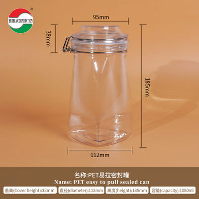 1080ML PET ใส PET กระป๋องพลาสติก กระป๋องกระป๋องปิดสําหรับอาหาร