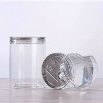 500ml 600ml 750ml 1000ml 75*120 85*115 85*120 85*130 Transparent Clear PET Can Plastic Jar Top Screw Cap with Aluminum Easy Open Lids for Nuts  Pistachio