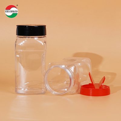 425ML ตัวอย่างยอดขาย จําหน่าย กระป๋องพลาสติก เครื่องเทศ กระป๋องบรรจุที่มีฝาดําแดง เหมาะสําหรับเก็บเครื่องเทศและผง