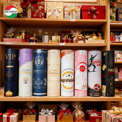 พรีเมี่ยมขายส่งกล่องกระดาษทรงกระบอกเป็นมิตรกับสิ่งแวดล้อมพร้อมฝาโลหะสำหรับขวดแก้วไวน์อาหารว่างหลอดกระดาษคราฟท์ย่อยสลายได้