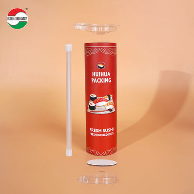 Eco-friendly Push Pop up Sushi Food Paper Tube Canister Container with Pipe and Foam No Leaking Easy to Take Cylinder Packaging