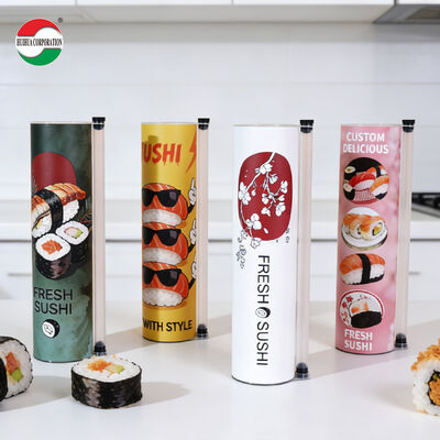 ดีไซน์ใหม่ สนใจสิ่งแวดล้อม Custom Printed Food Grade Pop Push Sushi วัสดุกระดาษงานอาชีพรีไซเคิลสําหรับท่อซูชิขายปลีกปลีก