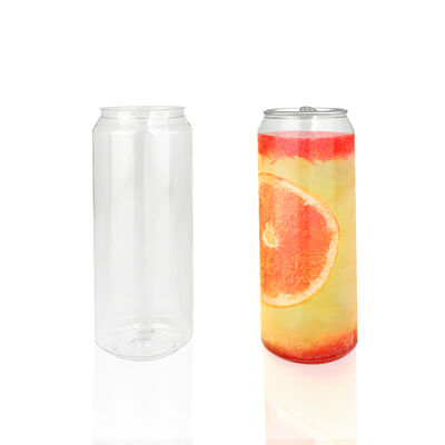 Food Grade PET Transparent Beverage Cans Empty Clear Plastic Soda Iced Coffee Can Custom Silk Print Logo With Peel Off Aluminum Lid