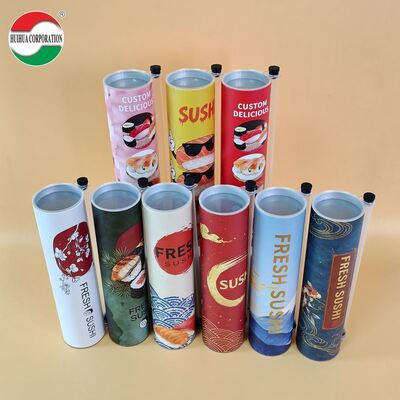 กระบอกบรรจุภัณฑ์ซูชิแบบ Push Pop Roll กระดาษคราฟท์เกรดอาหาร เป็นมิตรต่อสิ่งแวดล้อม สำหรับใส่กลับบ้าน พร้อมปั๊มโลโก้แบบ Hot Stamping