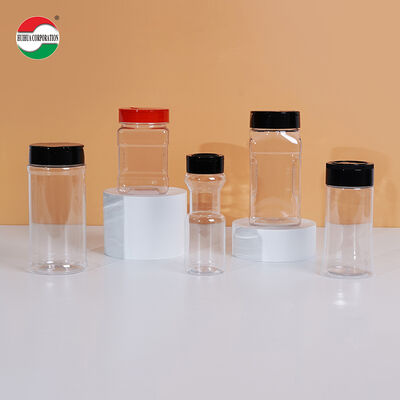 Clear PET Container Bottle Custom Color PP Lid Plastic Spice Shaker Jar for Pepper and Salt Usage